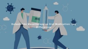 Illustration comparing Dutasteride Mesotherapy and oral medication for hair loss.