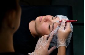 Combination brows technique with microblading strokes and soft shading for fuller eyebrows